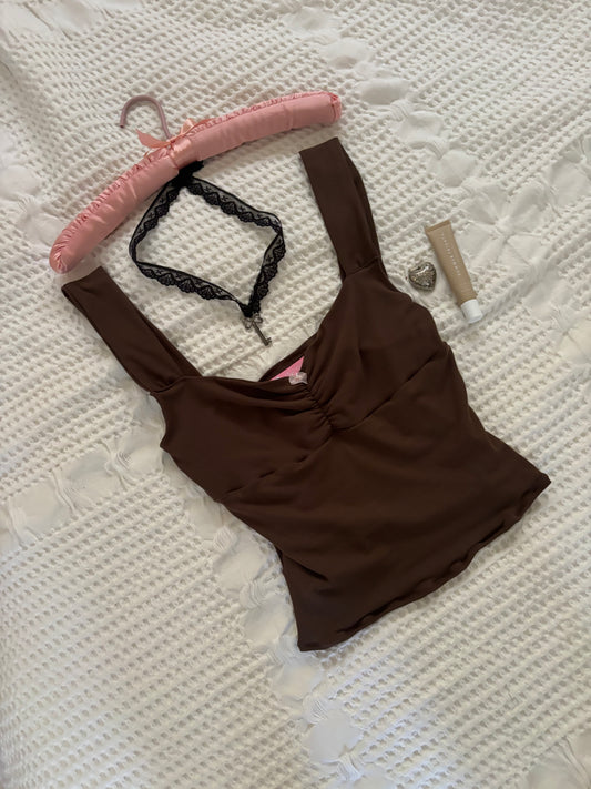 brown babydoll mini bow top