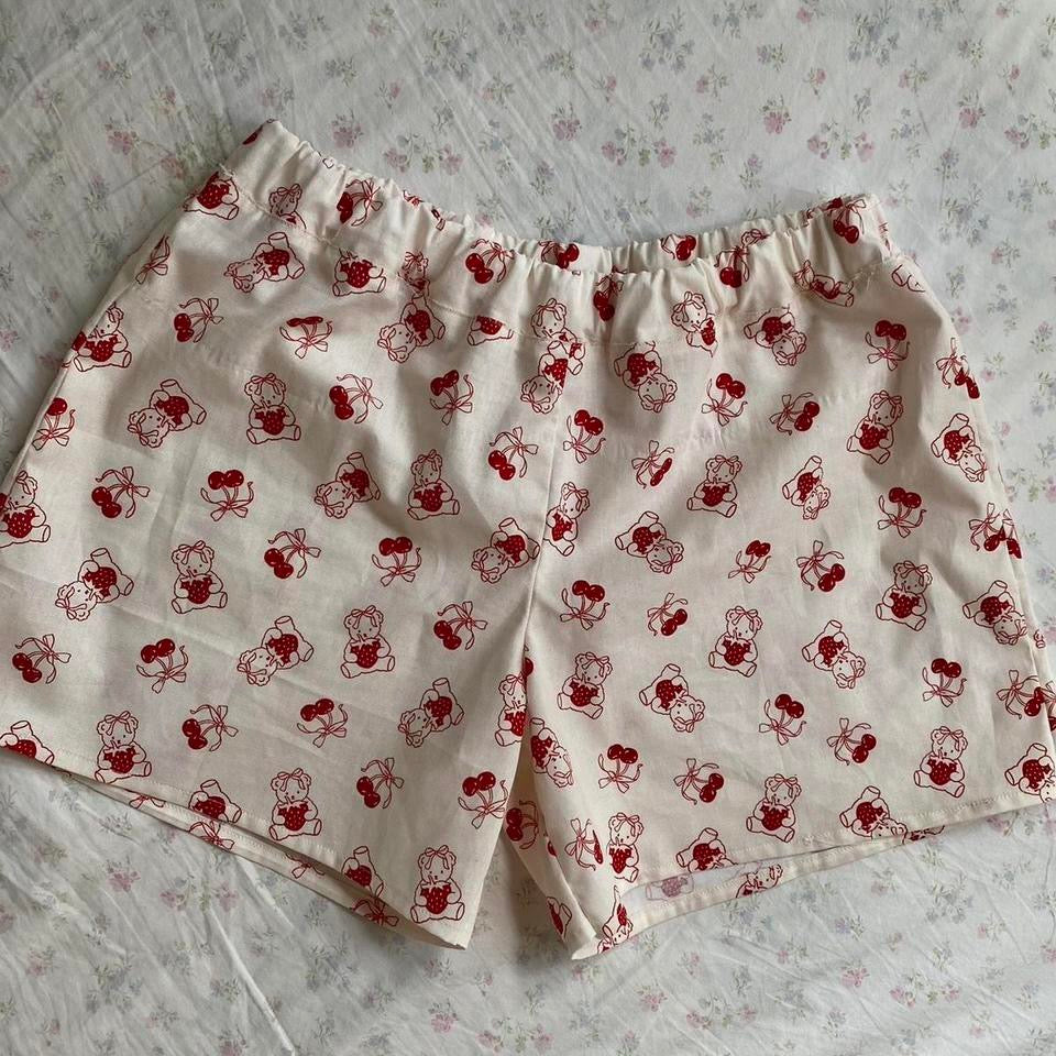 cherry bow & bear pattern lounge shorts