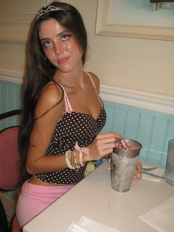 Cleo top in ‘mocha dot + bubblegum’