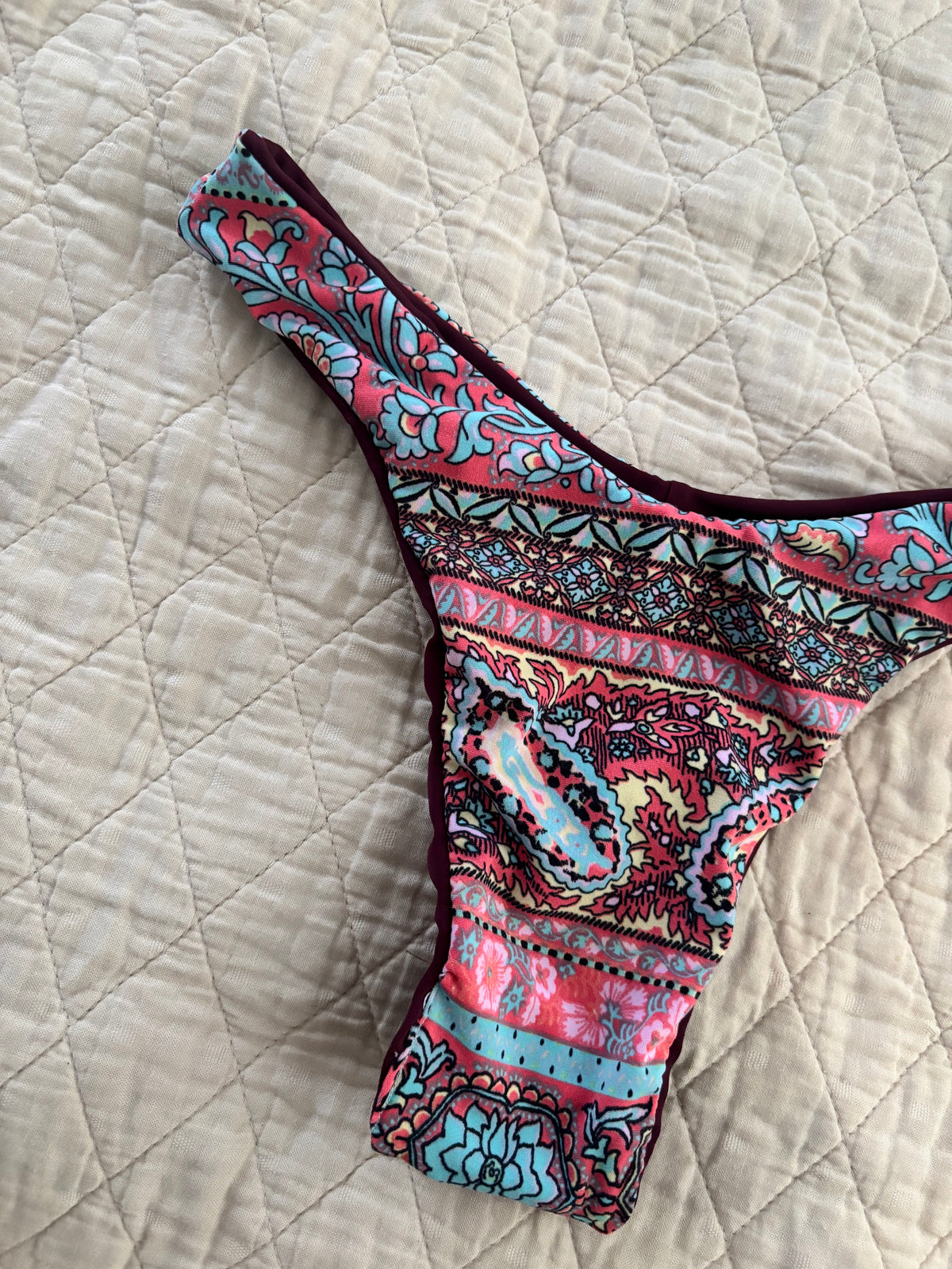 Burgundy Paisley Reversible Bikini Bottom