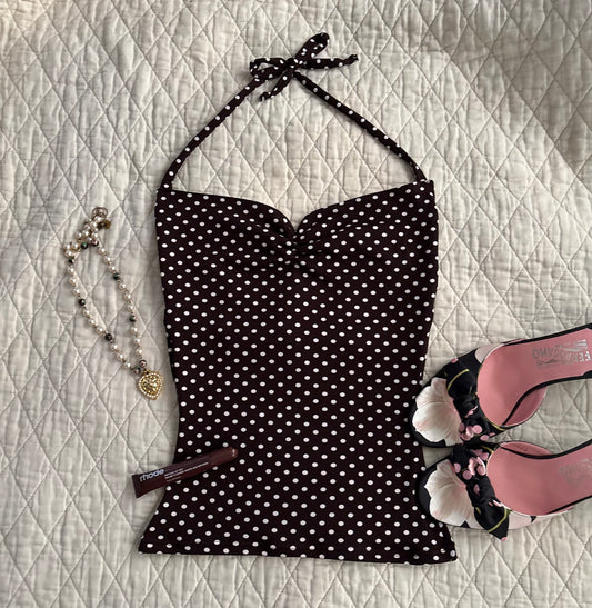 polka dot princess top in ‘mocha dot’