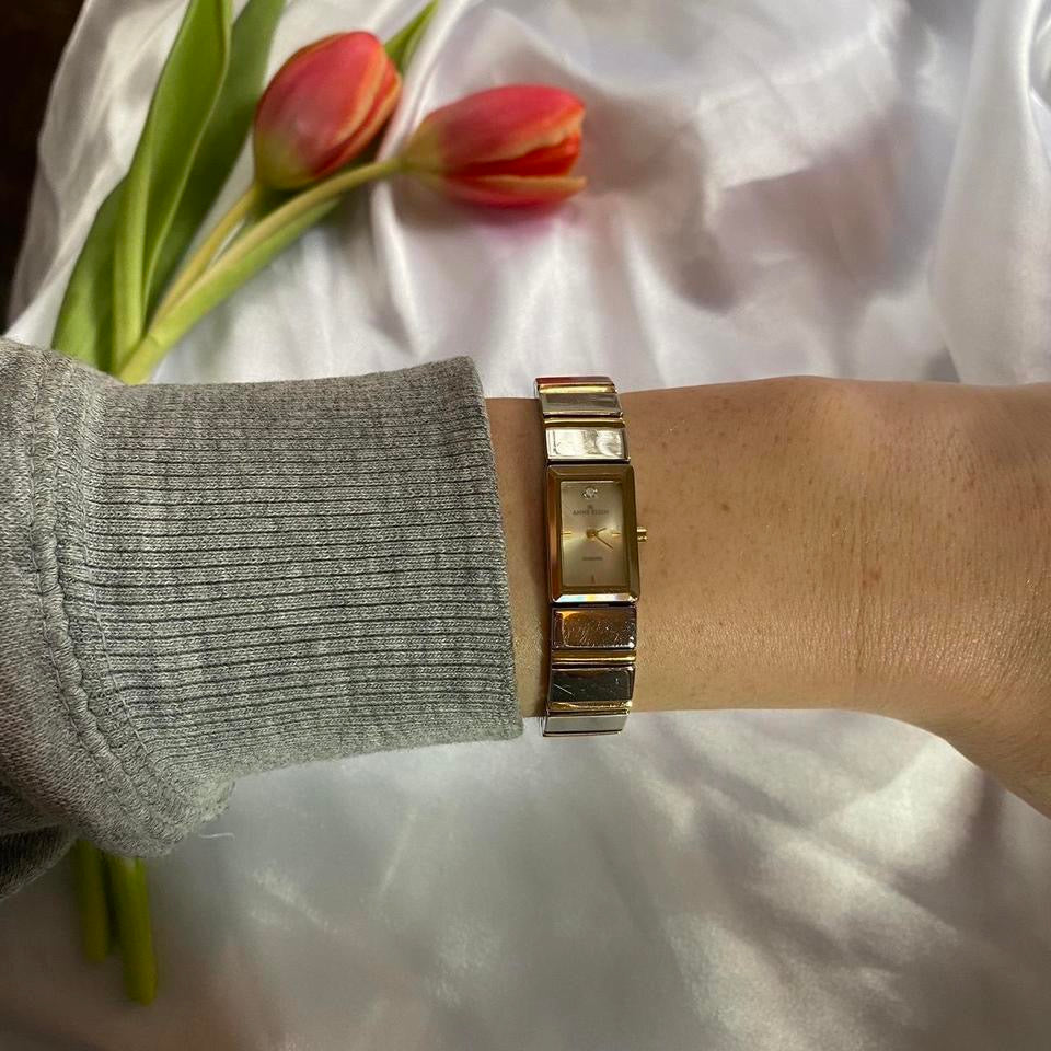 Rare vintage gold chunky watch square mother of pearl face